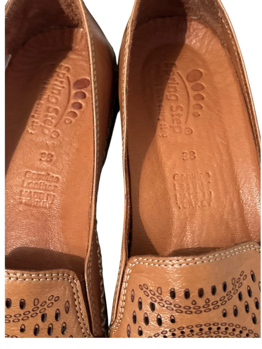 NEW Spring Step Ingrid Perforated Leather Slip-On Comfort Loafers Camel Size 38
